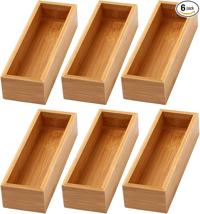 YBM HOME Bamboo Drawer Organizer Storage Box for Kitchen Drawer, Junk Drawer, Office, Bedroom, Children Room, Craft, Sewing, and Bathroom, 6 Pack 3x9x2 inch