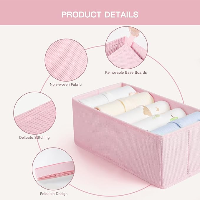 Drawer Organizer Clothes, 10 Pack Dresser Organizer for Baby Clothes, Pink