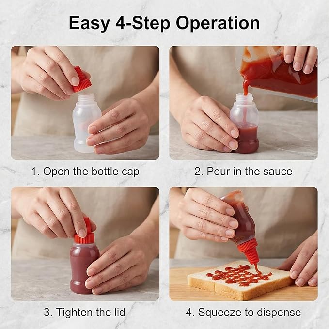 Mini 25 ml Squeeze Condiment Bottles for Lunch Boxes, 6-Pack