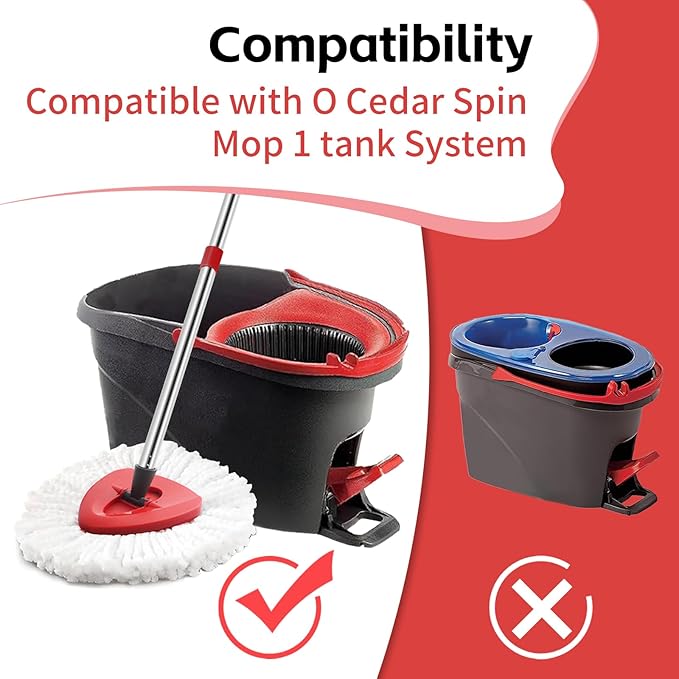 ANREKEYH Spin Mop Replace Head, Base, Handle Compatible with O Cedar EasyWring Microfiber Spin Mop, 2 Mop Refills Replacement Heads, 30-58in Mop Handle and 1 Mop Base Combo Set (White (1-Tank System))