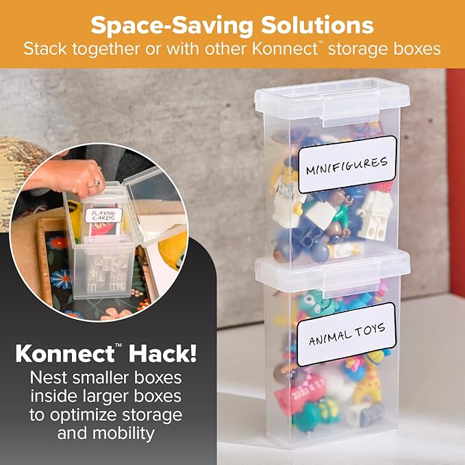 Bostitch Konnect Storage Containers with Lids, Office Organizer, Clear Plastic Box, Stackable for Crayons, Q-tips, Office Supplies, Labels, 0.5 Qt