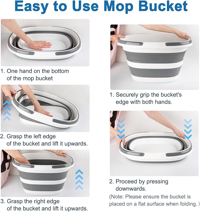 28L Large Collapsible Mop Bucket with Handle for Cleaning, Silicone Portable Pet Bathtub for Puppy Small Dogs Cats, Foldable Laundry Basket Hamper Clothes Storage Bin Space Saving Design for RV Home
