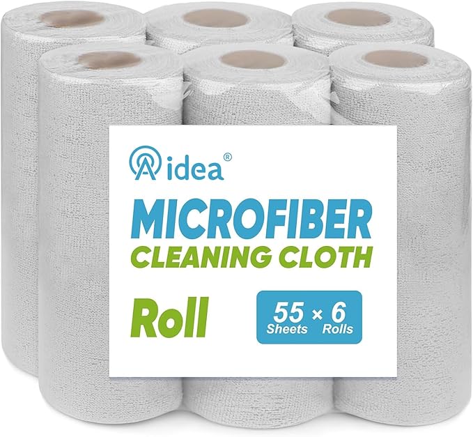 AIDEA Microfiber Cleaning Cloth 330 Sheets 6 Roll, Grey Microfiber Towels for Cars, Shop Towels, Shop Rags Washable, Cleaning Rags Reusable Paper Towels for Automotive, Workshops, House,11×9"