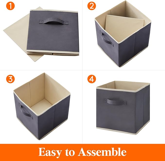 Lifewit Storage Cubes, Foldable Decorative Fabric Storage Baskets for Organizing Home Organizers with Handles for Shelves, Closet, 11 Inch Bins, 18L Gray, 16 Packs