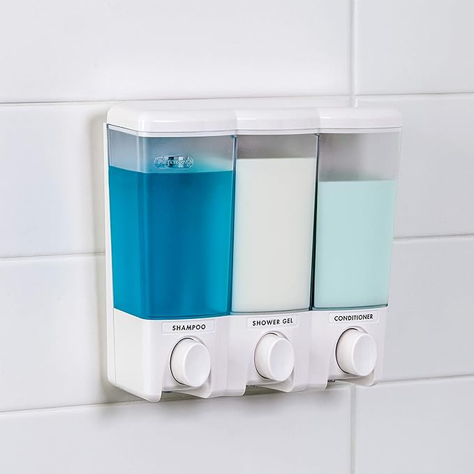 Better Living Products 72350 Clear Choice 3-Chamber Shower Dispenser, White
