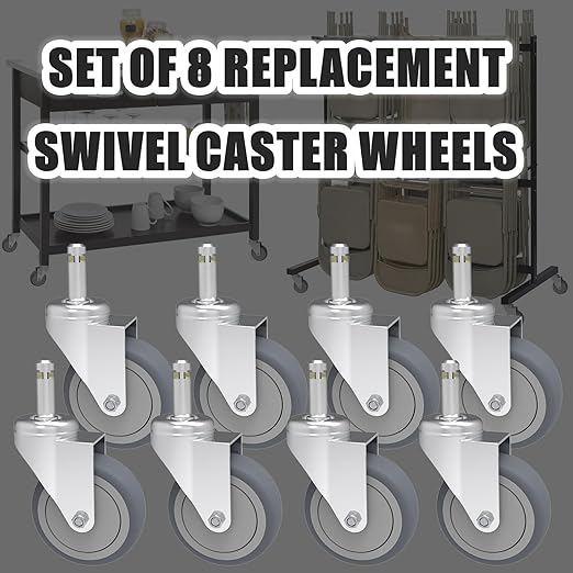 RILIDRI 3-Inch Swivel Stem Caster, 7/16-Inch Stem Diameter Rubber Wheel, Heavy Duty TPR Replacement Wheels for Rubbermaid Mop Bucket Cart Grill Casters - 8 Pack