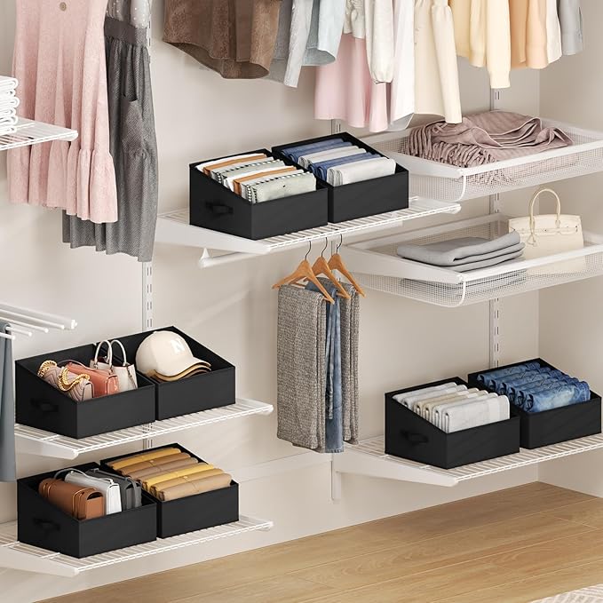 DIMJ Closet Storage Bins 12 Pack - Fabric Storage Baskets for Shelves, Collapsible Clothes Organizer with Handles