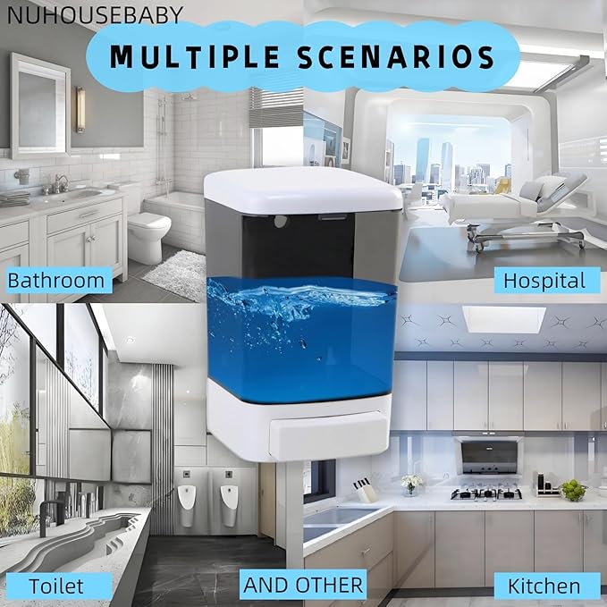 Manual Soap Dispenser Kitchen Bathroom Wall Mounted Hand Dispensers Commercial for Liquid Containers Shampoo Gel Chamber Plastic - (33.8 oz) 1000ml