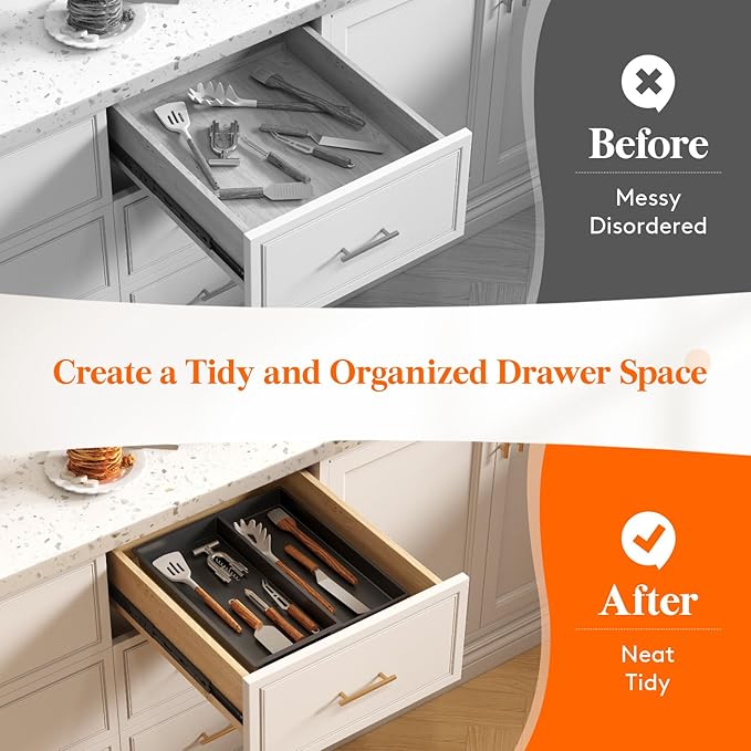 Lifewit Utensil Organizer for Kitchen Drawer, Expandable Cooking Silverware Tray, Adjustable Cutlery Flatware Holder