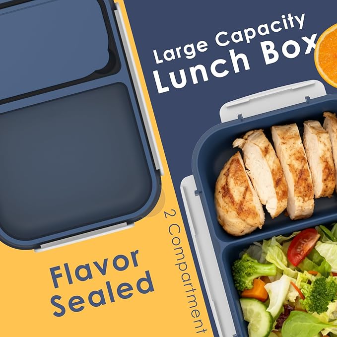 WHALEHOUSE Large Capacity Bento Lunch Box for Adult, 1600ML 2 Compartments Meal Prep Container with Utensil