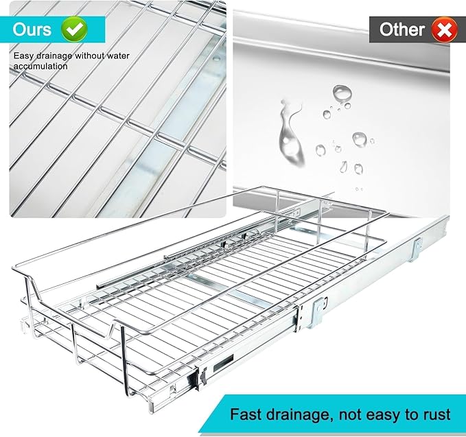 Pull Out Cabinet Organizer 20" W X 22" D, Slide Out Drawers For Kitchen Organizers and Storage, Pull Out Drawers For Cabinets Capacity Heavy Duty Caddy, Cabinet Shelves Chrome-Plated, Bathroom Pantry