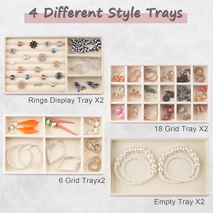 Jewelry Organizer Tray, Stackable Velvet Jewelry Trays, Jewelry Organizer for Drawer for Women, Jewelry Drawer Organizer for Rings, Necklaces