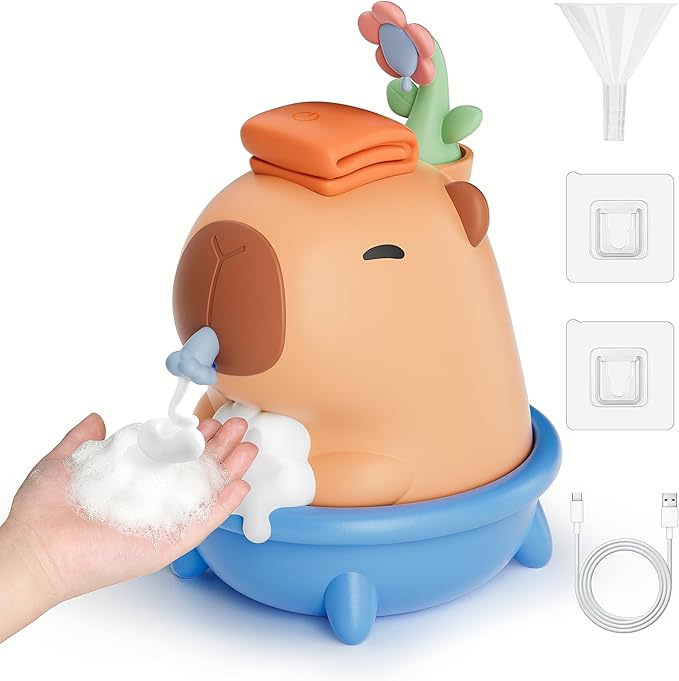 Homrich Capybara Automatic Soap Dispenser, Touchless Sensor Bubble Foam Machine, Cute Silicone 3 Levels Foam Adjustment, 9.5oz/280ml, IPX7 Waterproof Rechargeable Dispenser for Bathroom, Kid's Gift