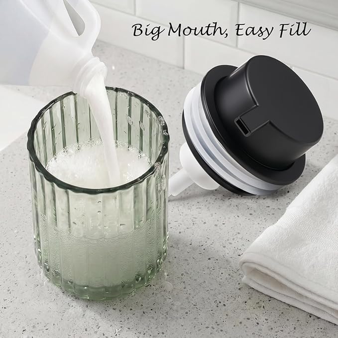 Amolliar Foaming Soap Dispenser, 8OZ Green Glass Soap Dispenser with Plastic Pump, Refillable Hand Soap Dispenser for Bathroom, Kitchen, Shower, Lotion, Dish Soap Dispenser, Home Decor, Black 1 Pack