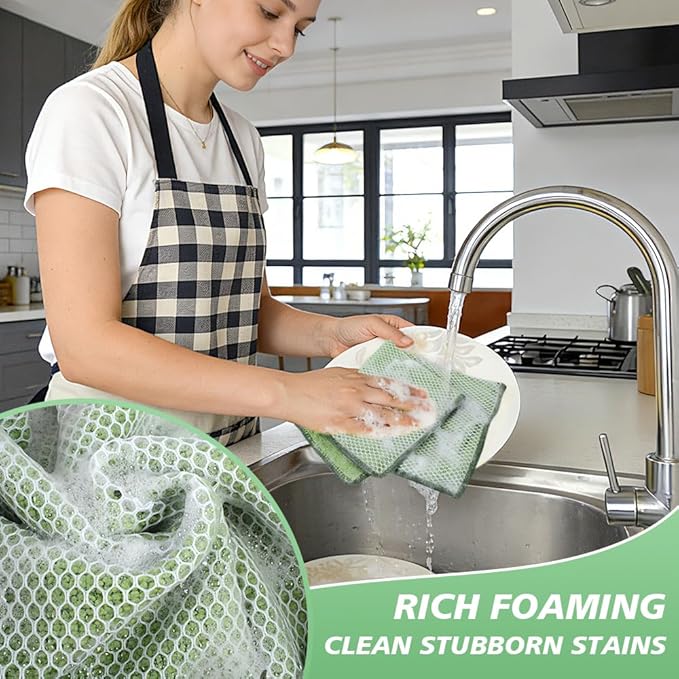 SINLAND Microfiber Dish Cloth for Washing Dishes Dish Washing Rags Best Kitchen Washcloth Cleaning Cloths Wash Cloths with Poly Scour Side 12Inchx12Inch 10 Pack Green