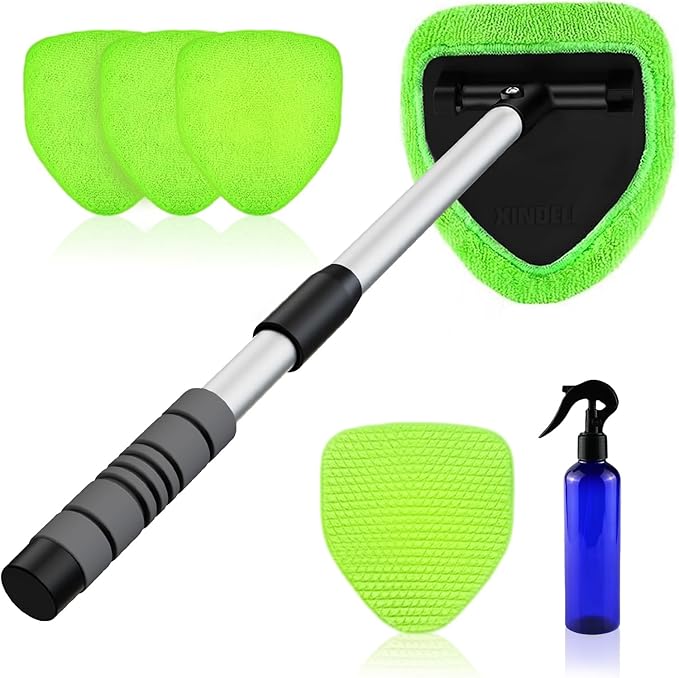 XINDELL 24-inch Windshield Cleaner Tool – Upgrade Large Head Car Interior&Exterior Window Cleaning Kit with Extendable Handle & 4 Microfiber Pads