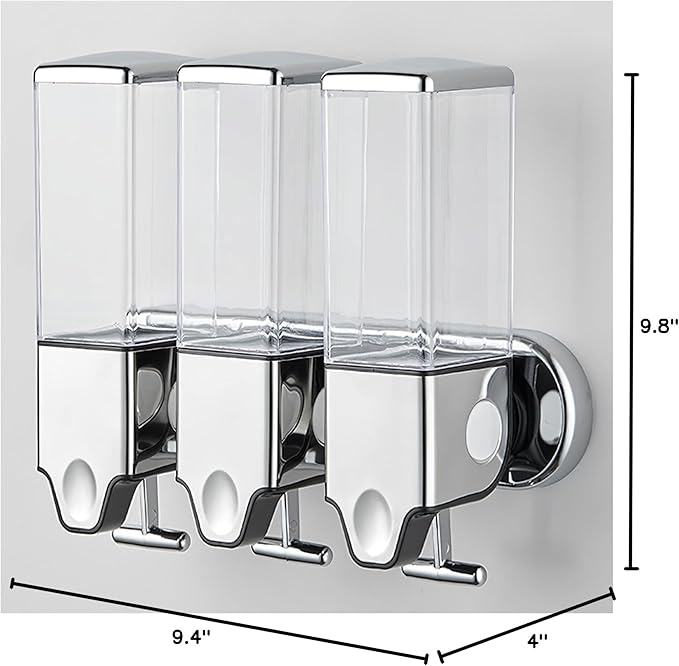 No-Drill 3 Pack 500ml Wall Mounted soap Dispenser for Bathroom and Kitchen, Shampoo and Conditioner Dispenser Drill Free with Adhesive (Clear-3)