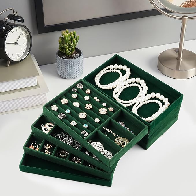 Jewelry Drawer Organizer, 8 Set of Stackable Velvet Organizer Tray
