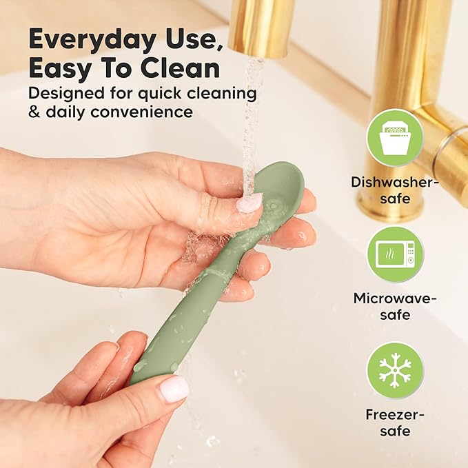 KeaBabies Silicone Baby Spoons, Self Feeding 6-12 months - 3-Pack Baby Weaning Eating Utensils, Toddler First Food Training Spoon, Infant, Kids Feeding Supplies Essential Set, Dishwasher-safe (Sage)
