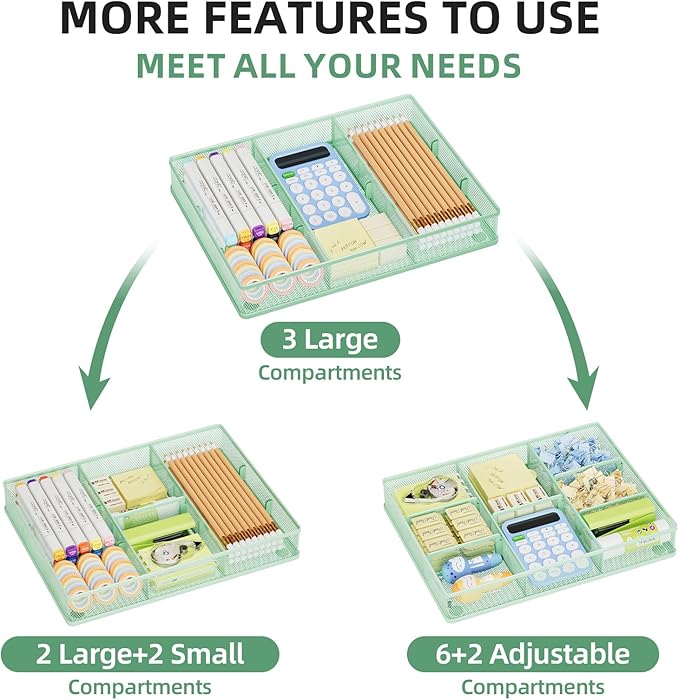 Marbrasse Desk Drawer Organizer, Metal Mesh Drawer Organizer Tray with 5 Adjustable Compartments,Desk Organizers and Accessories for Home,Office