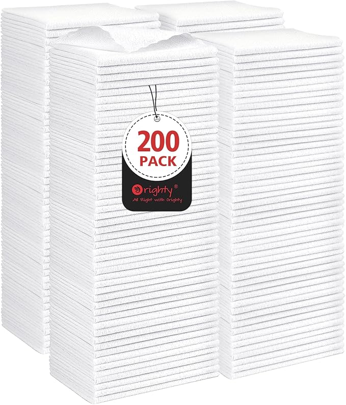 Orighty Cleaning Cloths Bulk, 200 Pack Shop Rags Reusable, Multi-Purpose Shop Towels for Cars, Microfiber Cleaning Rags for Automotive, Mechanic, Kitchen, Lint Free Towels 11.5’’ x 11.5’’, White