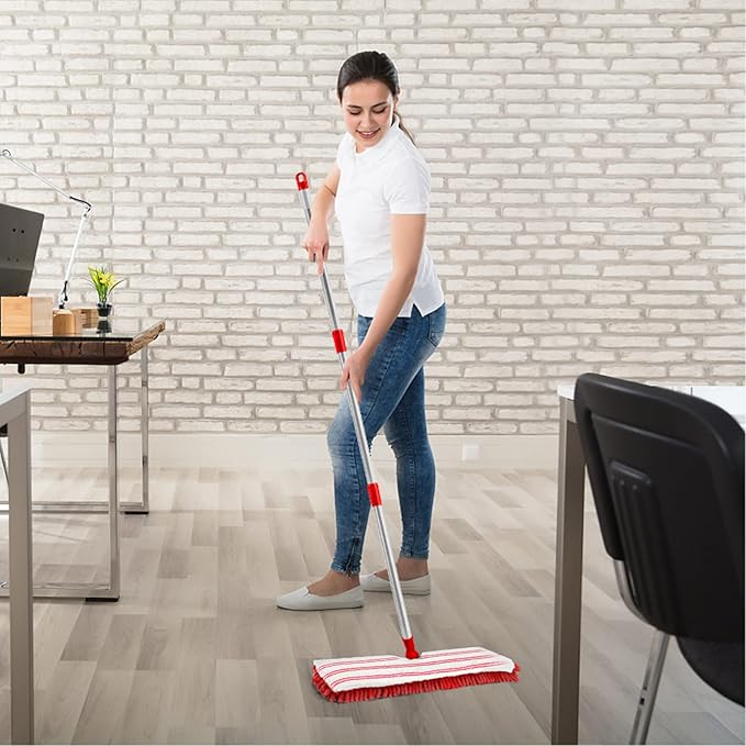 MASTERTOP Microfiber Mop for Floor Cleaning, Hardwood Dust Mop, Wet Mopping with 4 Washable Replacement Mop Pads, Floor Mops for Cleaning with 1 Scraper- White & Red