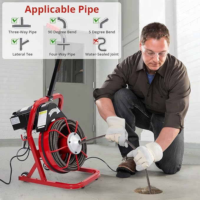 Garvee Drain Cleaner Machine 50 Ft X 3/8 Inch, 370W Drain Cleaning Machine Fits 1 Inch to 4 in Pipes