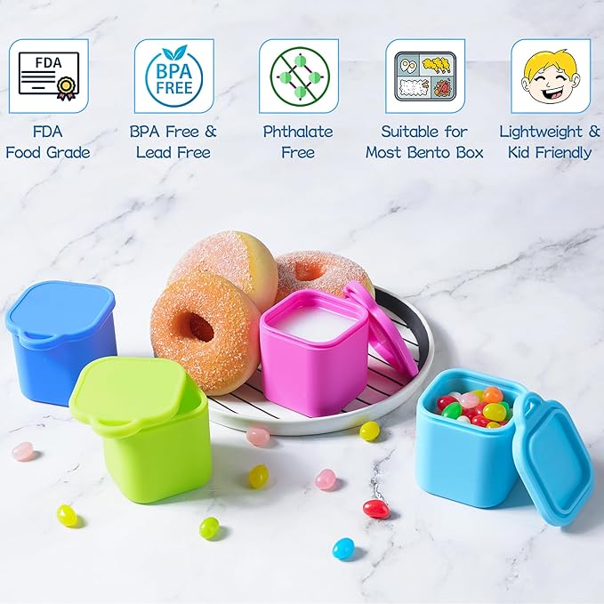 Ecurfu Silicone Dips Containers, 2x 4 oz Salad Dressing Container To Go, Condiment Container with Lids, Compatible with Most Bento Lunch Box