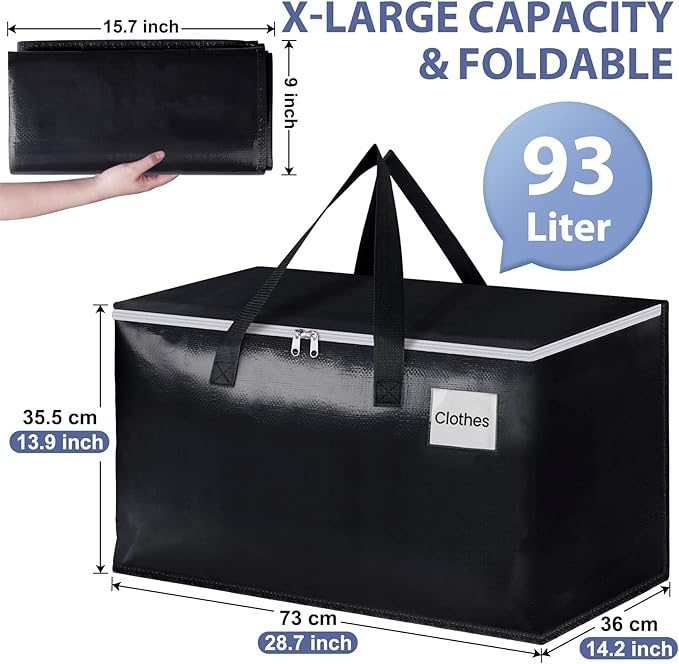 Heavy Duty Moving Boxes-Moving Bags with Zipper, Black-6 Pack