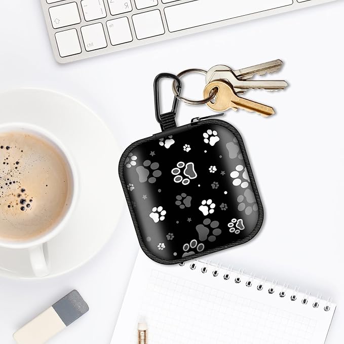 Square Data Cable Earbud Charger Coin Storage Bag Shockproof and Drop-Proof EVA Material Compatible with AirPod(Dog Paw Print and Star)