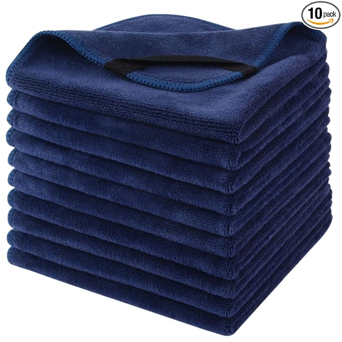 SINLAND Microfiber Facial Cloths Fast Drying Washcloth 12inch x 12inch (Pack of 10, Navy Blue)