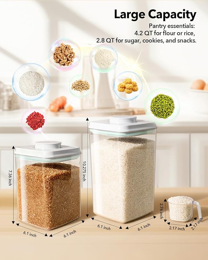 Ankou Food Storage Container Sets, 2.8 Qt + 4.2 Qt *2 Airtight Canisters with Lids and 130ml Scoop, BPA-Free Plastic Pantry Containers for Flour