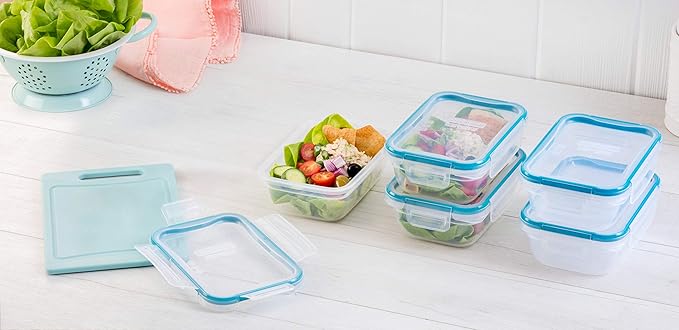 Snapware Plastic Total Solution 5-Pack (3-Cup) Food Storage Containers Set, Leakproof & Airtight Plastic Locking Lids Rectangular Tupperware