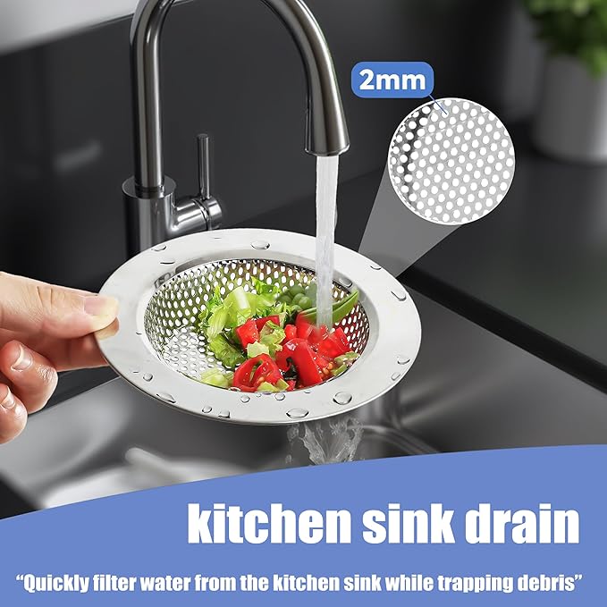 RQYEKDO 3-Pack Kitchen Sink Drain Strainer Stopper Set, Universal Anti-Clogging Stainless Steel Garbage Disposal Plug with Handle