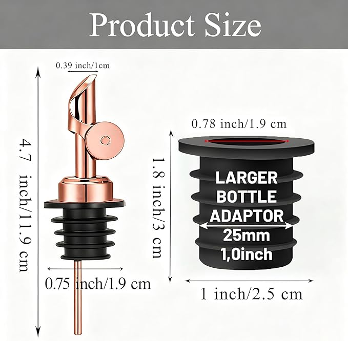 12 Pack Olive Oil Pour Spout with Adapters, Oil Pourer for Olive Oil Dispenser Bottle, Easily Turn Your Bottles into Dispensers for Liquor, Vinegar, Oils, Syrup, Liquor Bottle Pourers, Rose Gold
