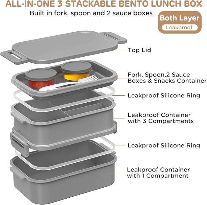 DaCool 2 Pack Adults Lunchbox Bento Box 74 OZ Stackable Lunch Box for Kids Adults Men Women Teens Leakproof Bento Large Lunch Box Container with Fork