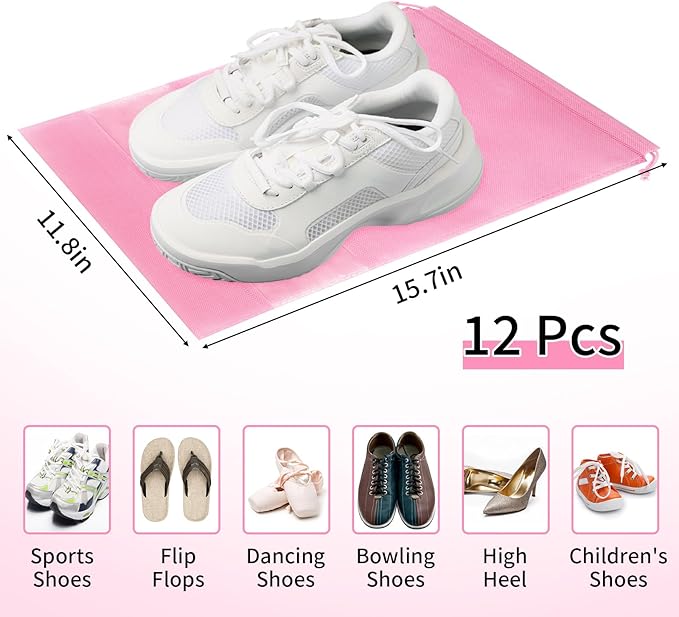 12 Pack Shoe Bags for Travel, Pink