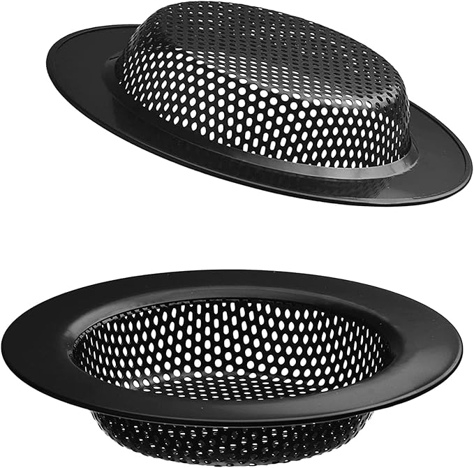 2 Pcs Black Stainless Steel Mesh Sink Drain Strainer, 2.16" Top/1.29" Kitchen Filter Trap Basket