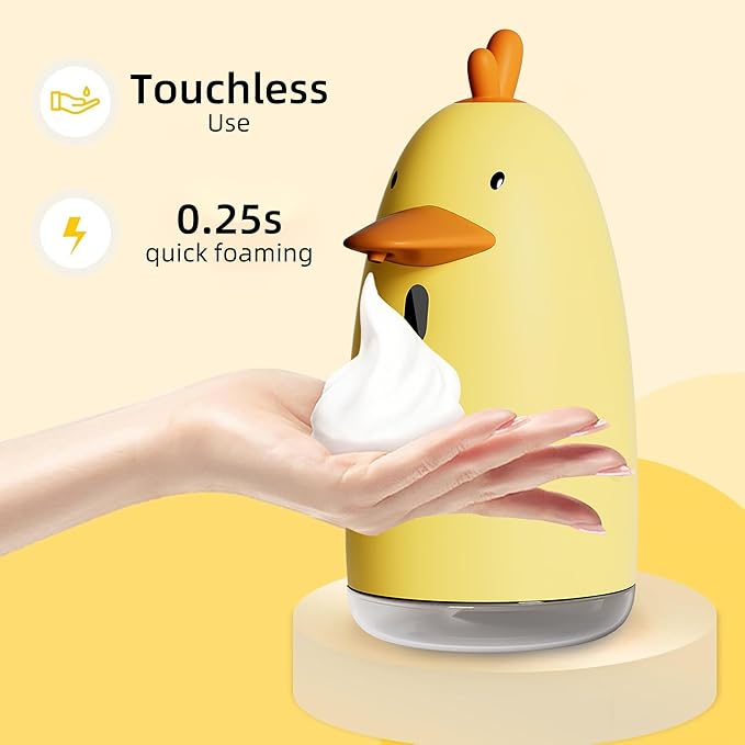 Kids Automatic Touchless Foaming Soap Dispenser, Cute Chick IPX7 Waterproof 350ML Hand Soap Dispenser for Kids Bathroom Home