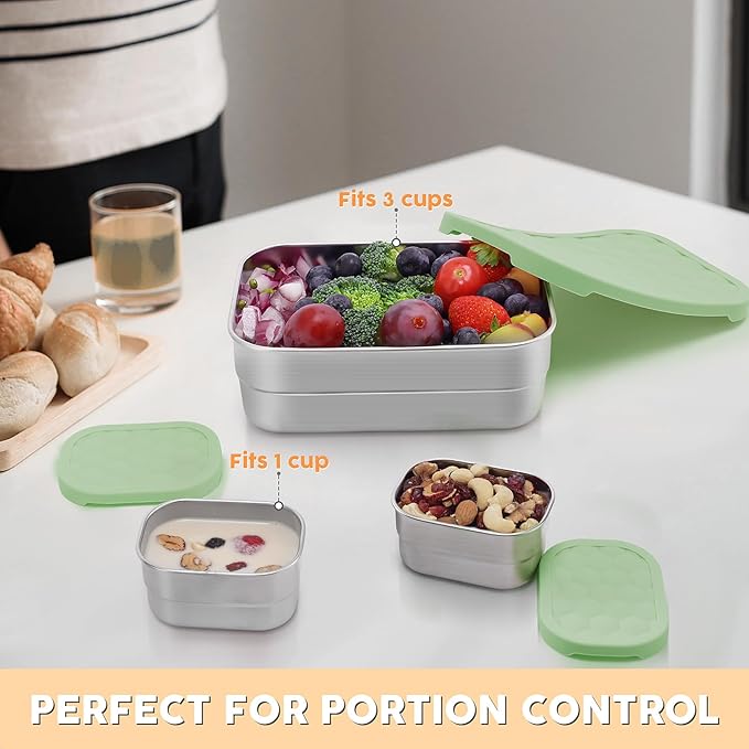 Tanjiae Stainless Steel Snack Containers for Kids | Easy Open Leak Proof Small Food Containers with Silicone Lids