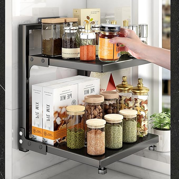 Pots and Pans Organizer for Cabinet Black Adjustable 2 Tier Pot Organizer Rack