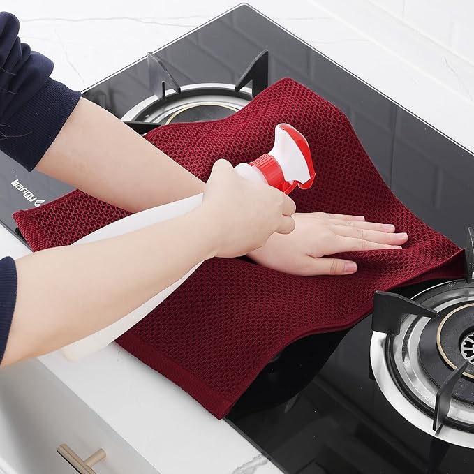 Homaxy 100% Cotton Waffle Weave Kitchen Dish Towels, Ultra Soft Absorbent Quick Drying Cleaning Towel, 13 x 28 Inches, 8-Pack, Burgundy