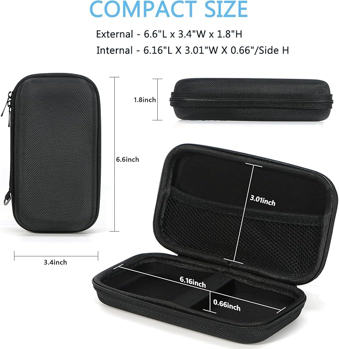 Portable Protection Hard EVA Case for External Battery,Cell Phone,GPS,Hard Drive,USB Charging Cable,Carrying Bag Mesh Inner Pocket,Zipper Enclosure,Universal Travel Pouch Bag