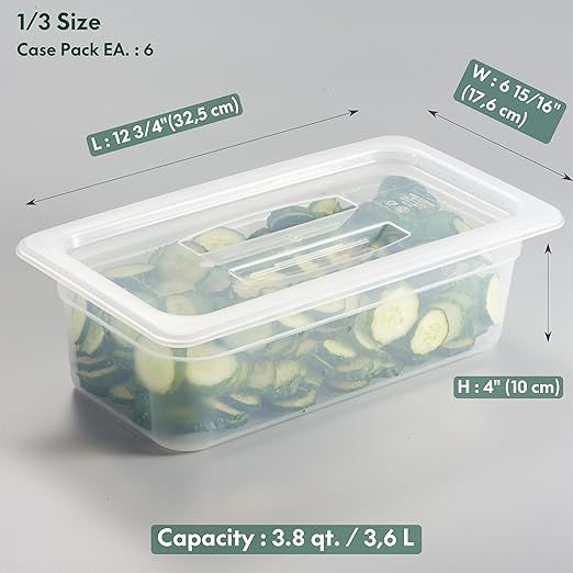 6-Pack 1/3 Size 4" Deep Food Pan with Sealing Lid