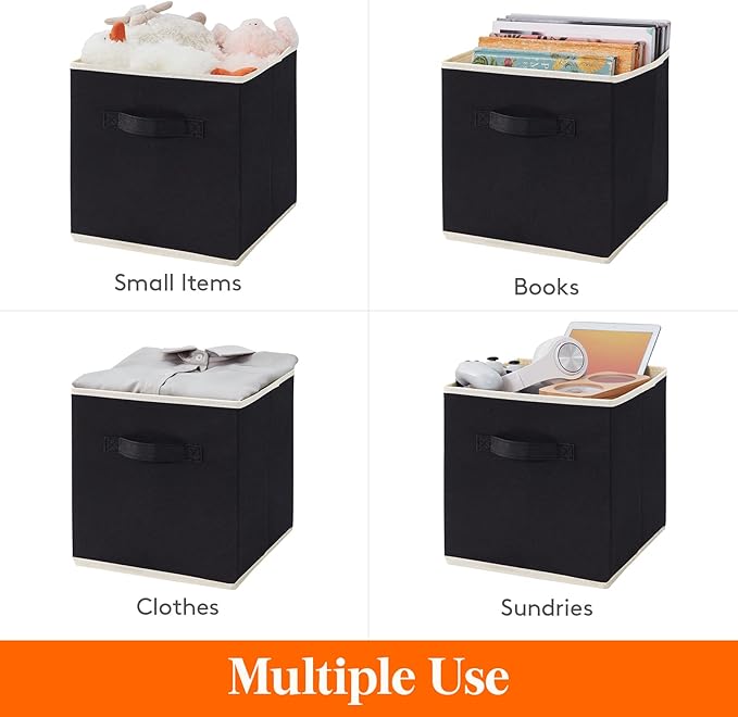 Lifewit Storage Cubes, Foldable Decorative Fabric Storage Baskets for Organizing Home Organizers with Handles for Shelves, Closet, 13 Inch Bins, 36L Black, 6 Packs