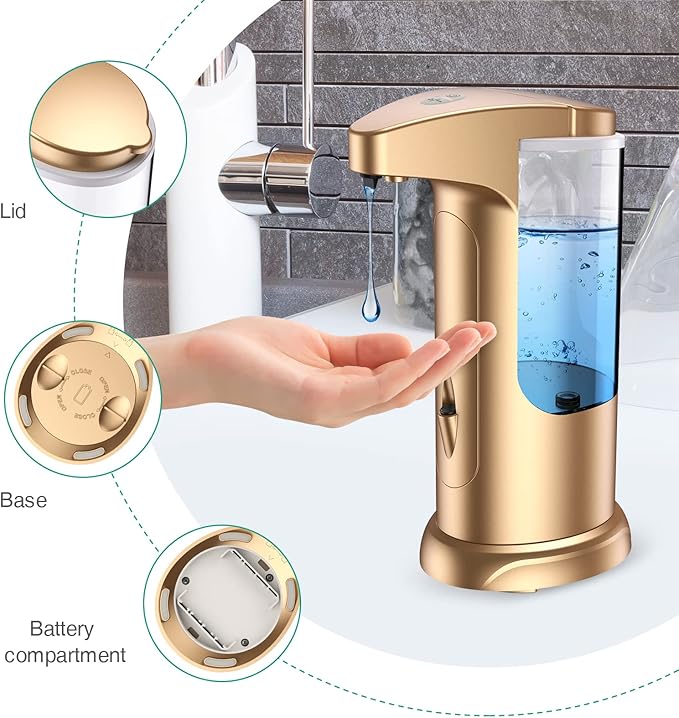 12.5oz Touchless Automatic Soap Dispenser, Automatic Liquid Hand Soap Dispenser, Battery Operated Adjustable Volume Water Resistant for Kitchen and Bathroom