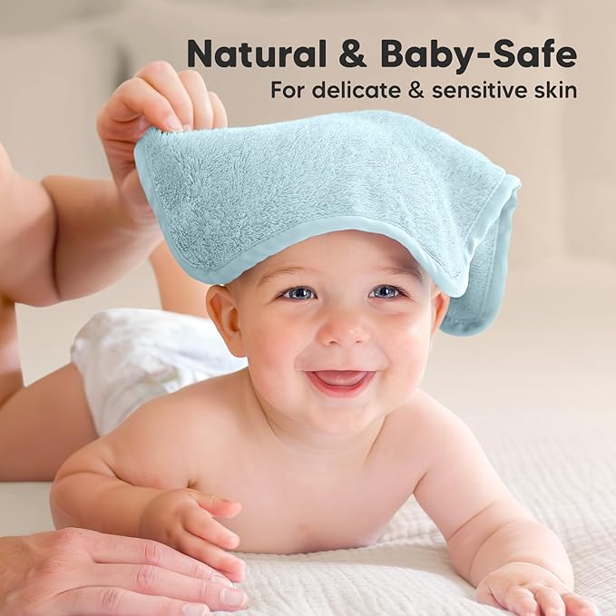 6-Pack Baby Washcloths – Soft Absorbent Viscose from Bamboo Washcloths for Face, Body, Baby Towels for Newborn, Kids, Toddlers, Infant, Gentle on Sensitive Skin, 10x10 Reusable Face Towels (Sky)