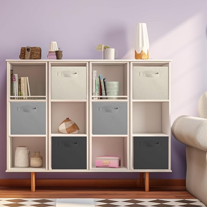Foldable Fabric Storage Cubes, Black, Beige, Grey