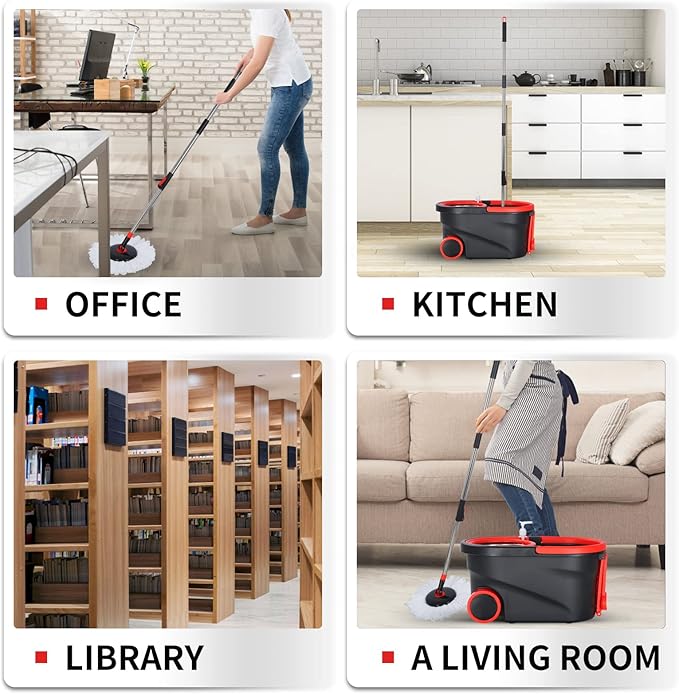 Spin Mop and Bucket, Mop Set with Bucket On Wheels with 3 Microfiber Mop Refills, Stainless Steel 61" Extended Handle Mop and Bucket with Wringer Set for Floor Cleaning