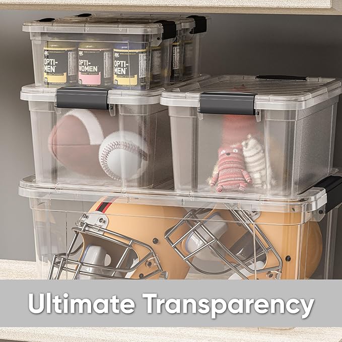 Superio Small Clear Storage Boxes with Lids, 11 Quart Plastic Container Bins for Organizing, Stackable Crates, BPA Free, Non Toxic, Odor Free